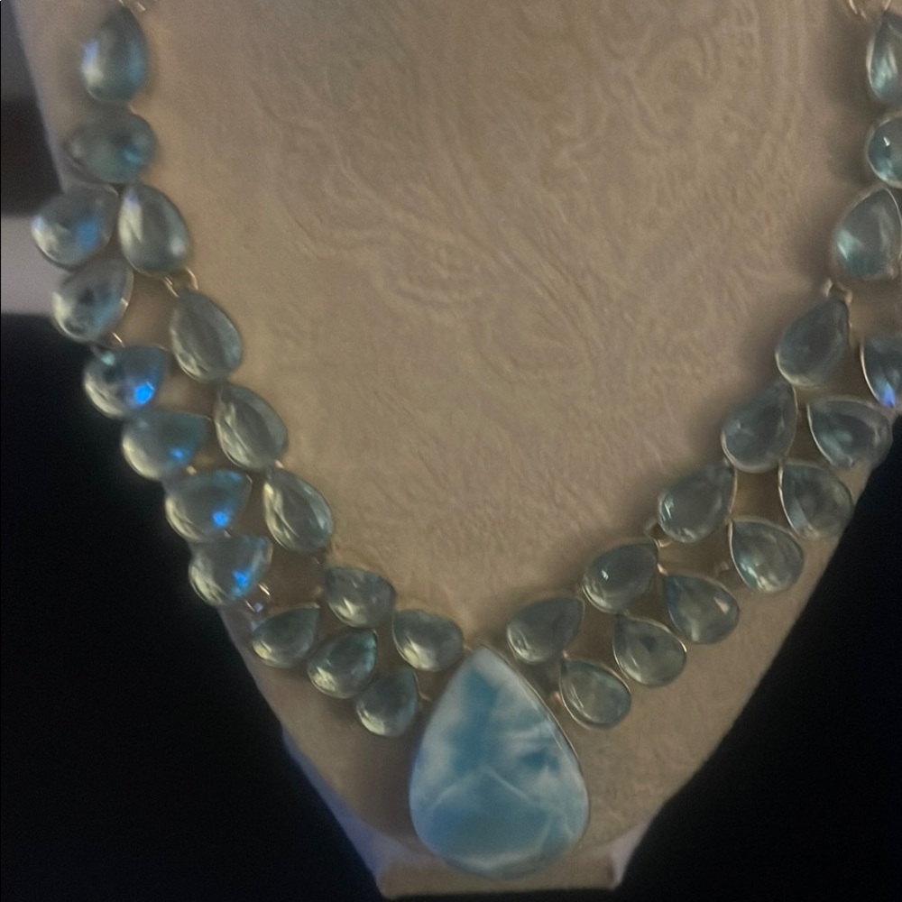 Price Drop Statement pc Larimar Large Stone Blue Topaz Elegant with .925 - Picture 2 of 8